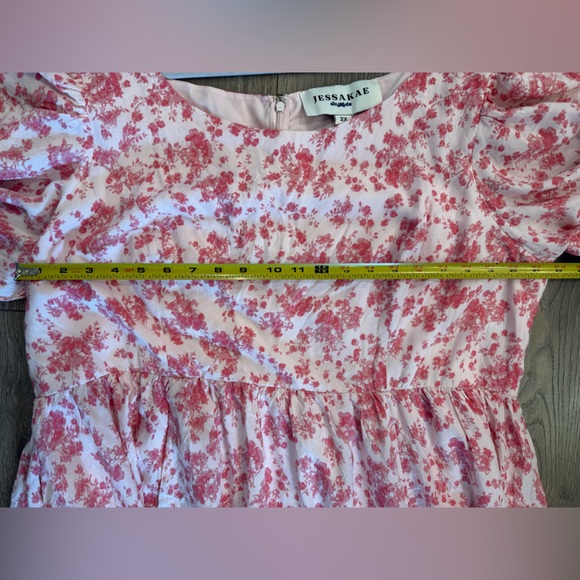 JessaKae Pink Floral Puff Sleeve Midi Dress Boho Vera Size XXL 2X - Picture 10 of 10